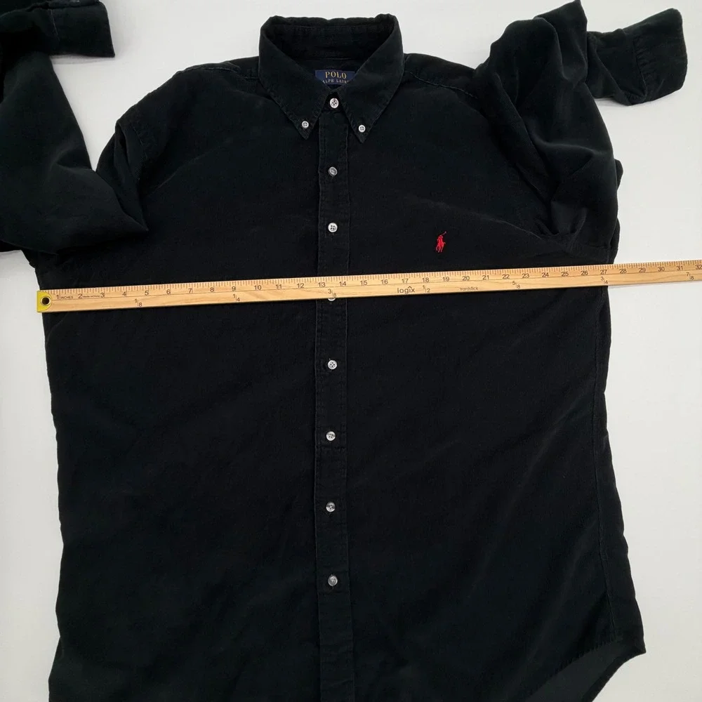Polo Ralph Lauren Mens XLT Black Corduroy Button Down Shirt Red Pony Logo